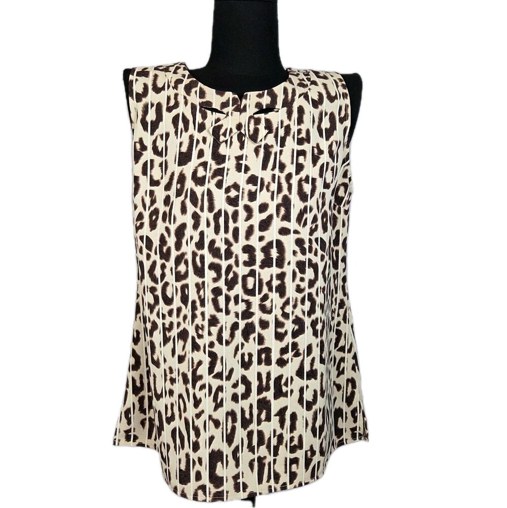 CAbi Ginger Top Size Small Leopard Print Cutout Tank Top Blouse Office